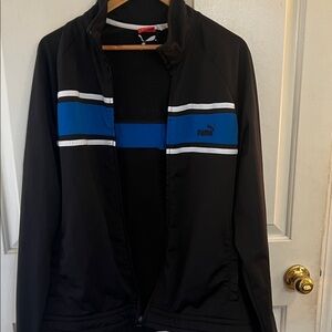 Puma Men's Black Jacket with Blue Stripe